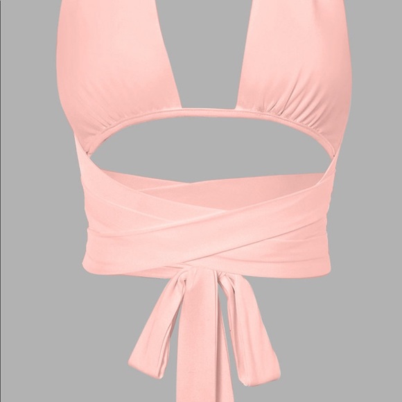 Deep v neck plain bandage pink tank top - Picture 2 of 2